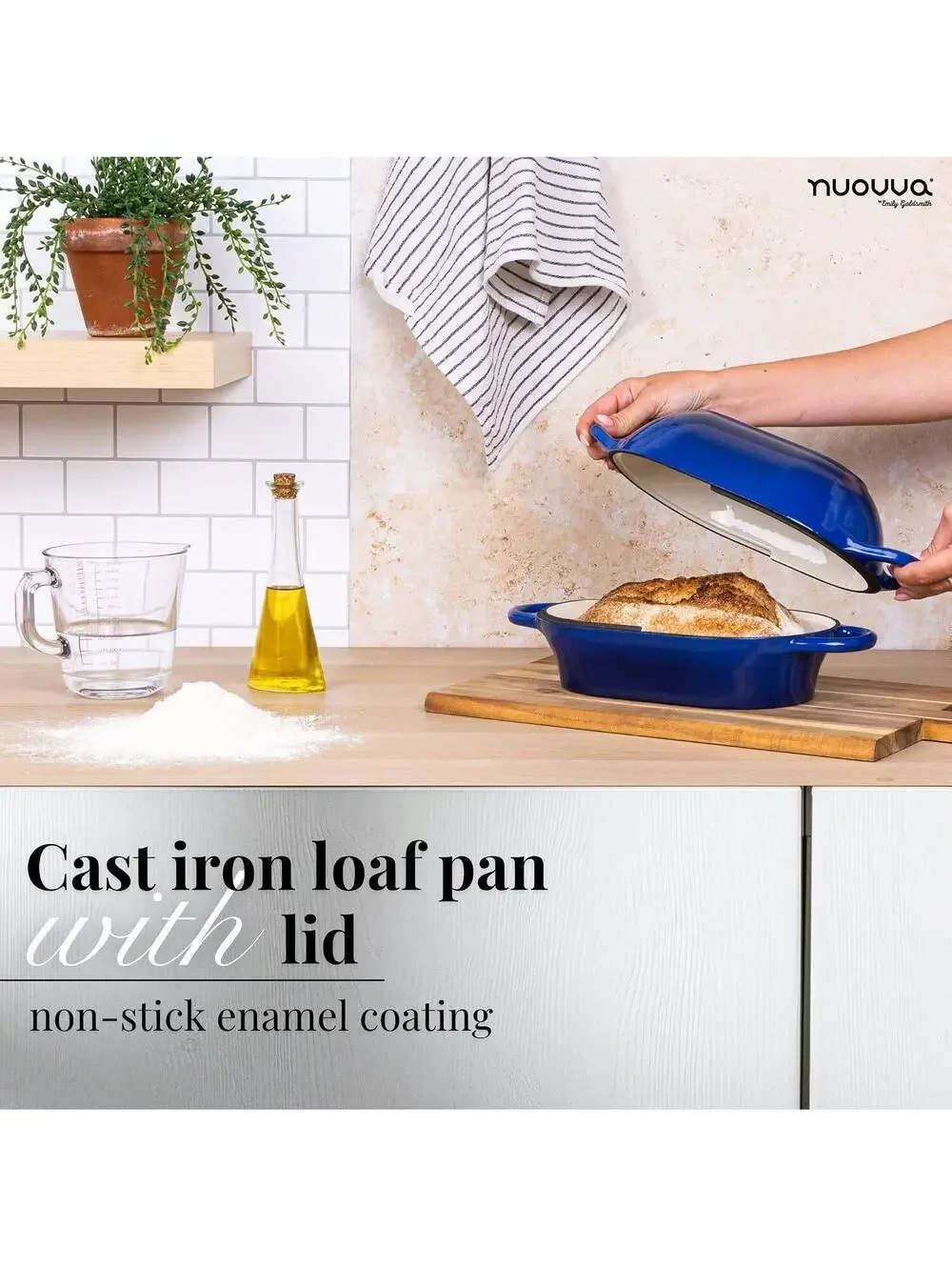 Enamelled Cast Iron Dutch Oven Bread Loaf Pan – 24cm x 16cm, Dark Blue